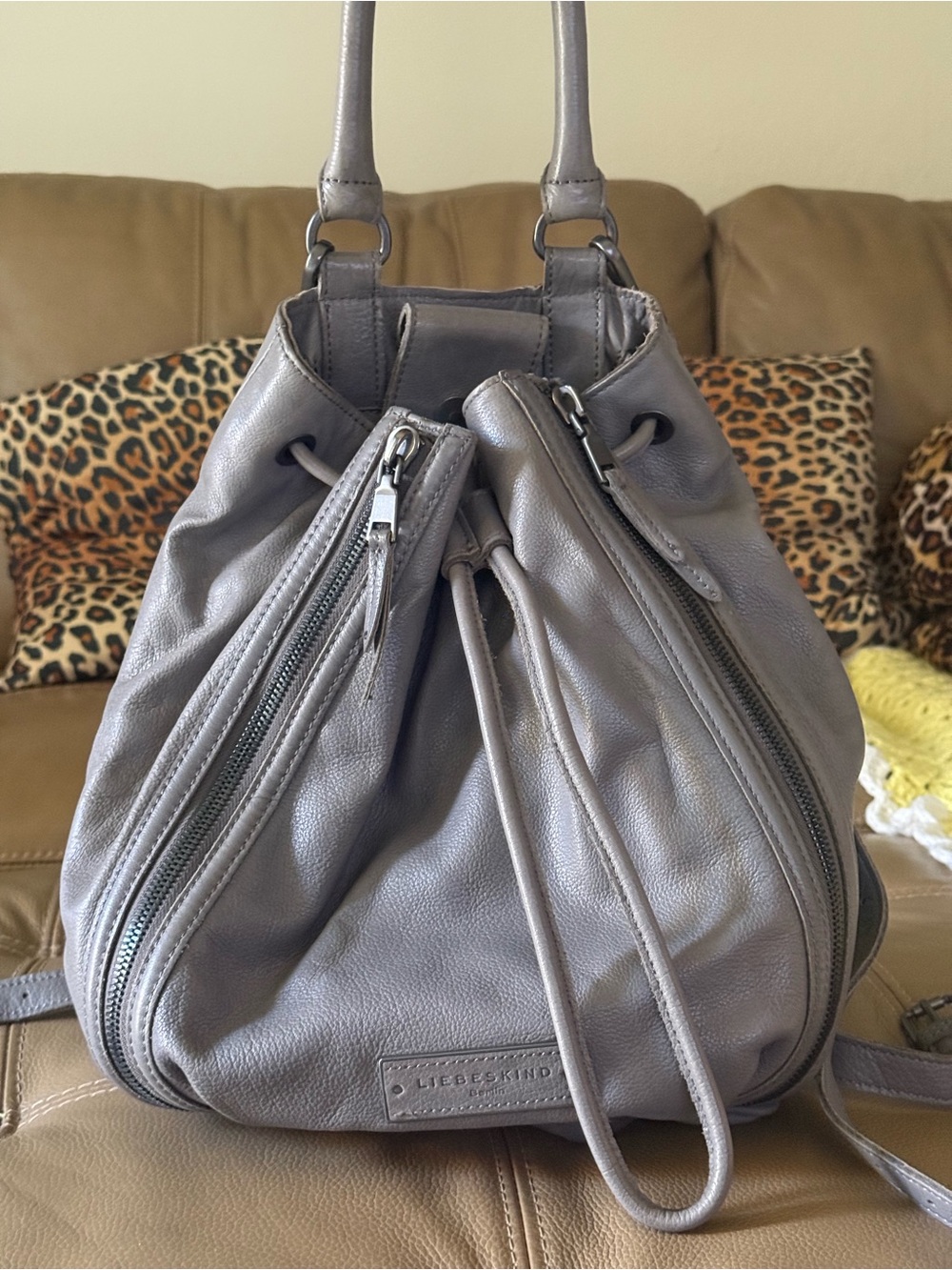 Liebeskind Metallic Silver Drawstring Shoulder Bag